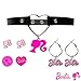LUV HER Barbie themed 2-Piece Adjustable Ring Set, a pair of stud and hoop earrings, and a choker for Girls - Barbie Themed Charms, Universally Fitting & Stylish Gifts - Ages 4+