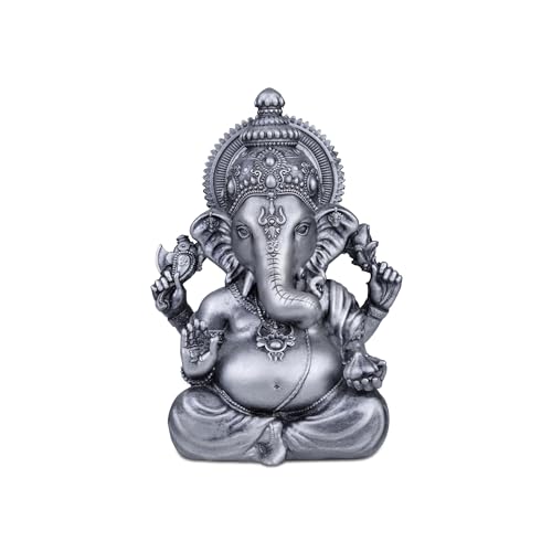 Image of Artarium Small Vighnaharta Ganesha Idol Murti, Vinayaka Sitting Statue Ganapati for Car Dashboard, Puja Ghar, House Warming, Unique Wedding & Birthday Gift, Sculpture - Silver