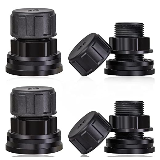 SKYFOOST 4 Pcs PVC Bulkhead Fitting, 3/4 Inch Male 1/2 Inch Female Water Tank Connector with Plugs, Bulkhead Tank Fitting with 2 Rubber Ring Stablizing for Rain Barrels, Aquariums, Water Tanks (4)