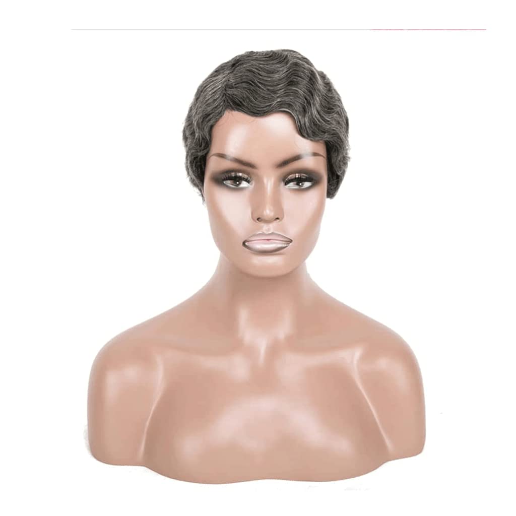 LIOONS Parrucca realistica Parrucca Moda retrò Parrucca Capelli Corti Parrucca Corta Taglio Pixel Parrucca Corta Riccioli Corti Sono Adatti per Donne Africane 4 "/ 10 Cm Eleganza Naturale