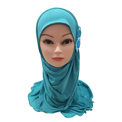 TINAYAUE Kids Muslim Hijab Girls Flowers Head Wrap Scarf Turban Islamic Chiffon Scarf Shawl Solid Color Hijab for Adult Gift3