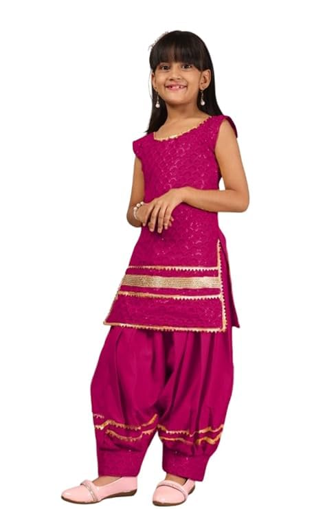 Image of Girls Ethnic Wear Embroidery Cotton Blend Kurti Patiala Set with Dupatta - Traditional Indian Outfit for Birthday Anniversary Festive Gift Occasion Gift Rakshabandhan Rakhi Diwali Wear