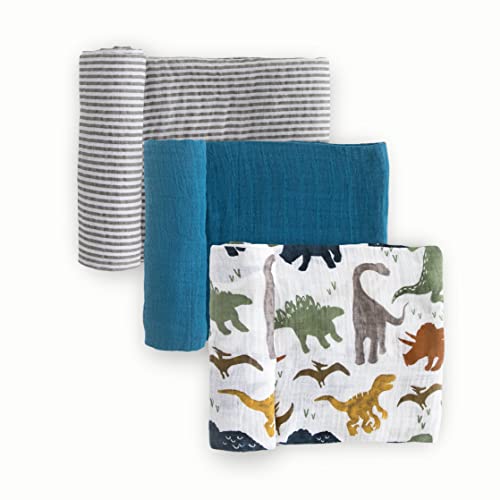 Image of Little Unicorn Muslin Swaddle Blanket for Newborns & Infants | Soft & Breathable Fabric | Set of 3 Baby Blankets for Swaddling, Nursing, Shower Gifts (Dino Friends)