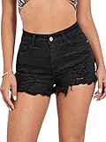 Floerns Women's Ripped Raw Hem High Waisted Distressed Denim Shorts Black Plain M