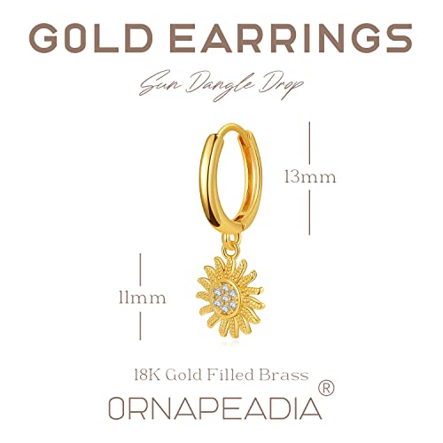 Ornapeadia Huggie Hoop Earrings For Women Gold Sun Dangle Drop Diamond Cubic Zirconia 18K Gold Filled Dainty Small Simple Hypoallergenic Jewelry #TOP3