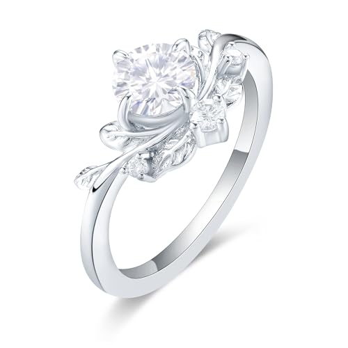 Moissanite Bridal Engagement Ring for Women 925 Sterling Silver Plated Platinum Art Deco/Vintage Wedding Promise Ring for Her Size 4-9