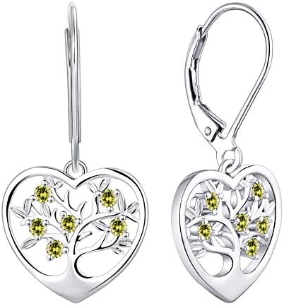 JO WISDOM Women Earrings,925 Sterling Silver Family Heart Tree of Life Leverback Drop & Dangle Earrings with 3A Cubic Zirconia