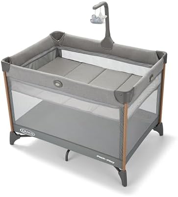 Graco On the Go Zip DLX Pack ‘n Play Playard, Folding Playpen with Bassinet, Portable Crib, Parker