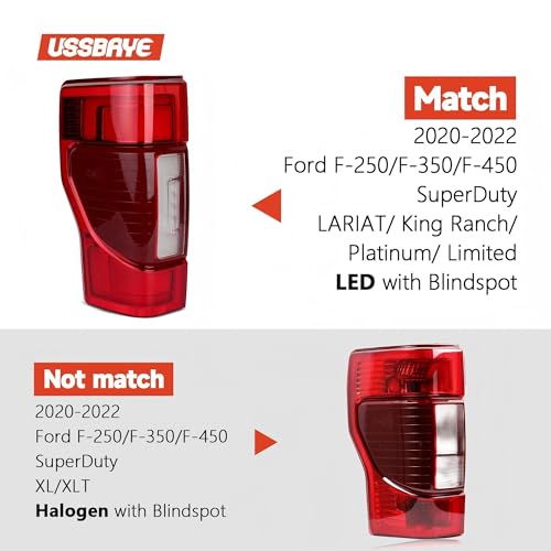 Image of LED Tail Lights For 2020-2022 Ford Super Duty F250 /F350 /F450 Left | LARIAT /King Ranch /Platinum /Limited Driver Side taillights Assembly OE Replace LC3Z13405E FO2800282 (Blindsport Bracket )