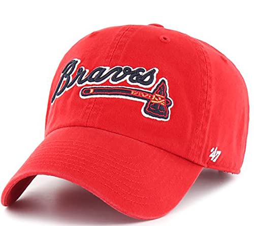 Atlanta Braves Script Logo Clean Up Adjustable Hat, Adult One Size Fits All (Atlanta Braves Red Script Logo)