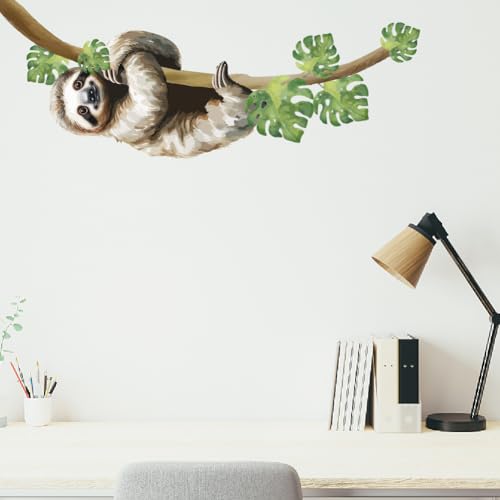 SUPERDANT Cute Sloth Wall Stickers Tropical Plants Animals Wall Decal Sloth on the Trunk Sticker for Kids Toddler Room Nursery Bedroom Living Room DIY Art Home Decor Murals - Image 3