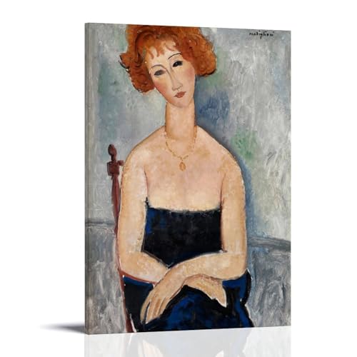 Retrato de una mujer pelirroja con colgante – Impresión artística de pared expresionista de 1918 de Amedeo Modigliani, mujer pelirroja con un colgante, pintura en lienzo, arte de pared, impresión
