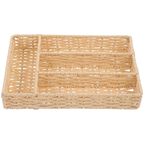 MAGICLULU Tableware Drawer Organizer Basket, Cutlery and Utensil Storage Box, Beige Woven Kitchen Drawer Tray for Forks, Spoons, and Knives, Compact Storage Solution for Kitchen Cabinets