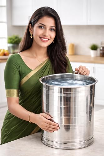 Image of ODAR Stainless Steel Atta Tanki with Lid - Heavy Duty Flour Storage Container | Atta Drum /Pawali /Box | Rust Proof Kitchen Storage (Medium)