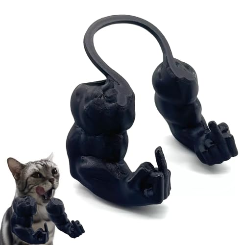 Cat Muscular Arm with Middle Finger - 3D Printed Neck Arm with Muscle Texture, Funny Pet Accessory for Pet Lovers & Pranksters, Halloween Cat Accessories (Black)