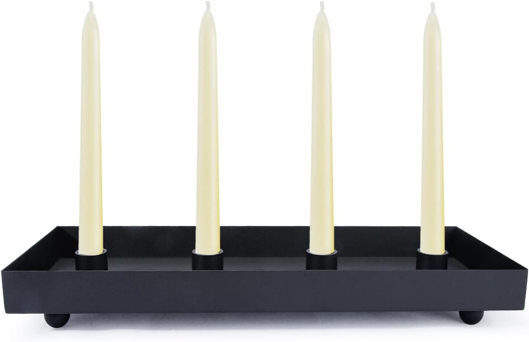 Advent Candle Holder & 4 PCS Off White Beeswax Taper Candles