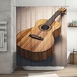 Duschvorhang 120x200 Anti-Schimmel Gitarre Duschvorhänge Wasserdicht Waschbar Polyester Textil Badezimmer Vorhang Musikinstrumente 3D Shower Curtain A-5995