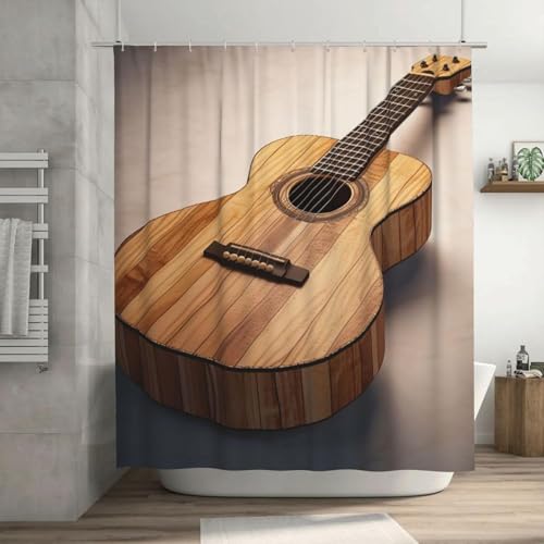 Duschvorhang 120x200 Anti-Schimmel Gitarre Duschvorhänge Wasserdicht Waschbar Polyester Textil Badezimmer Vorhang Musikinstrumente 3D Shower Curtain A-5995