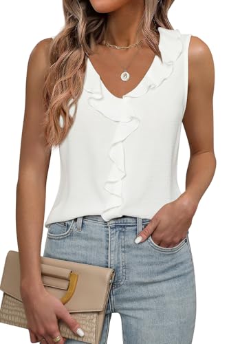 Women's Dressy Casual Blouses Sleeveless V Neck Ruffle Tank Tops 2025 Trendy Summer Ladies Business Work Shirts