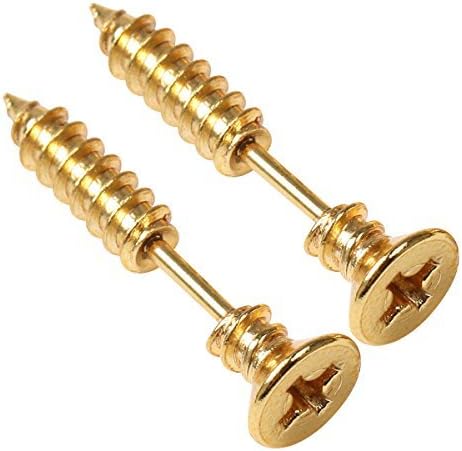 New Fashion Color Piercing 3D Cross Screws Ear Stud Earrings Lag spike Hip-Hip Earring Youth Men/Women (1 Gold)