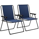 Outsetter Folding Beach Deck Chairs - Pack of 2, Metal Outdoor Lightweight Deck Chair with Armrests, Portable & Easy to Store, Suitable for Camping, Garden, Picnic & Fishing - Navy Blue
