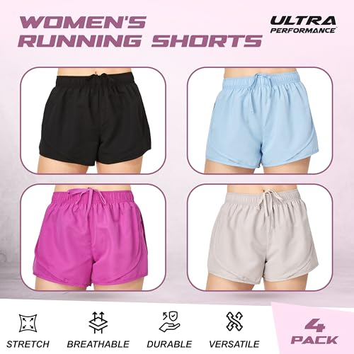 Ultra-Performance-Womens-Running-Shorts-4-Pack-Athletic-Workout-Gym-Shorts-for-Women-with-Brief-Liner