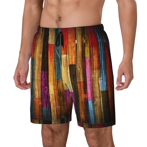 Men's Colorful Painted Wood Print Quick-Dry Mesh Swim Trunks Stretch Lining Beach Shorts Surfing Summer Vacations 7