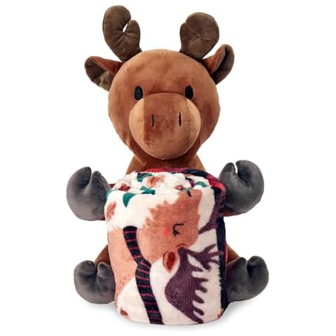ROLLEE POLLEE Character Hugger Pillow & Silk Touch Throw Blanket Set, 40" x 50", Moose Parade Cover