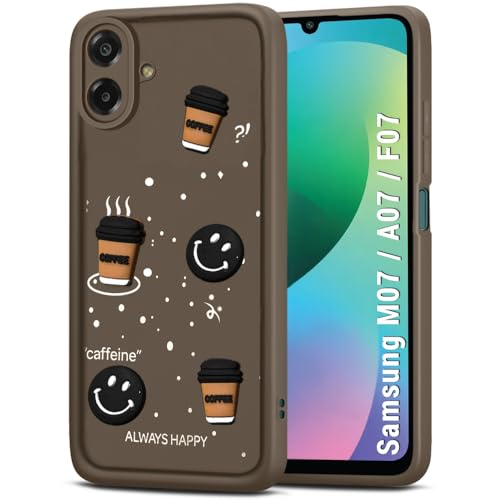 Image of TheGiftKart Back Cover Case for Samsung Galaxy M07 / F07 | Cute Fun Cartoon 3D Smiley Coffee Case | Full Camera Protection | Shockproof Back Cover Case for Samsung M07 / F07 (Silicone, Brown)