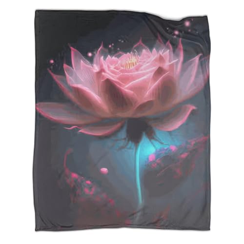 JYJLRJ Coperta da viaggio primaverile per adulti, coperta in flanella con stampa loto 3D Coperte calde primaverili Coperta morbida in peluche 60x80 pollici (150x200 cm)