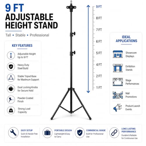 Image of TONZO Custom Portable 3D Hologram Fan Stand | Heavy Duty Adjustable Tripod up to 9 Feet | 150 lbs Load Capacity | Holographic Fan Display with Safety Lock Knob & Pin, Event, Retail Shop & Exhibition