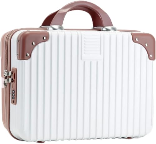 Image of Portable Hard Shell Cosmetic Bag Travel Case, Small Travel Hand Luggage with Elastic Band, Mini Abs Carrying Makeup Case Suitcase (B-White & Rose)