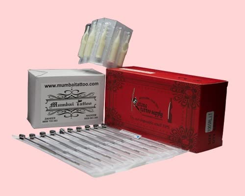 Mumbai Tattoo Katana Premium Red Combo Pack | 13RL Tattoo Needles & 13RT Tips (Pack of 50) | Sterilized Round Liner Tattoo Supplies for Professional Use-image-34