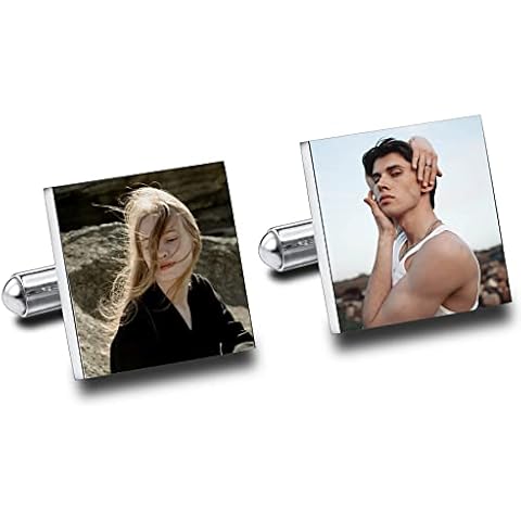 MeMeDIY Men Cufflinks Custom Photo/Initial/Date/Text Stainless Steel Cufflinks for Men Wedding Silver Cufflinks Set Wedding Set Initial Cufflinks for Brother Best Man Groomsmen Gifts Cover