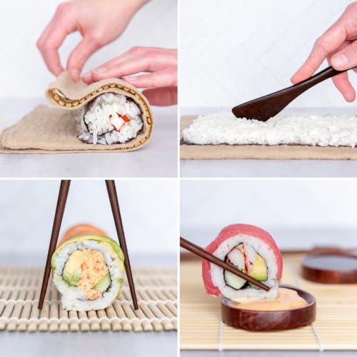 HEKAMOVE No Plastic Premium Sushi Making Kit for Home, for Beginners or Pro Sushi makers. Made of Premium Wood, includes Tea Cloth, Planet-Friendly - the Best Gift and DIY Home Sushi Kit Experience by HEKAMOVE - Used condition - Image 4