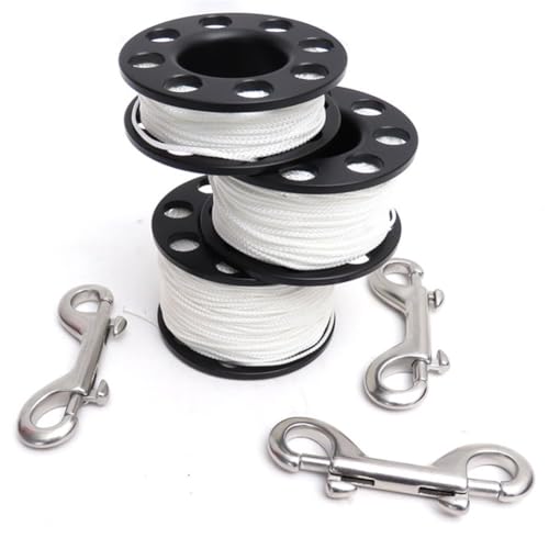Compact Folding Dive Spool Reel for Scuba Diving – 15M/30M/50M Nylon Line with 90mm Double Steel Hook, Underwater Line Reel for Technical & Recreational Divers（30m）