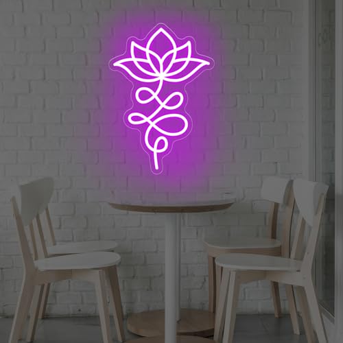 Image of Unalome And Lotus Neon Sign, Lotus Flower, Buddhist Symbol, Spiritual Wall Decor, Yoga Wall Decor, Housewarming Gift, Spiritual Gifts, 15.7 inchx11 inch, Purple