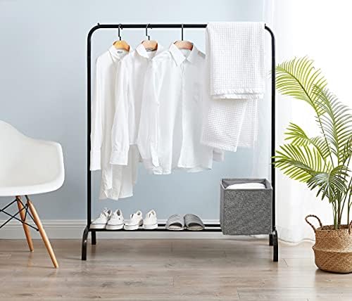 Vivo Technologies Metal Clothes Rail Stand with Hanging Rail and Storage Shelf , Clothes Rack Clothing Rails for Bedroom Hanging Rails for Clothes Black