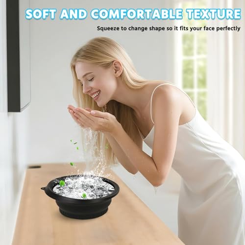 Image of Silicone Face Bowl for Ice with Built-in Icetray, Collapsible Face Tub for Ice Bath, Facial Ice Plunge Bowl, Ice Water Facials at Home(1, Black Bowl)
