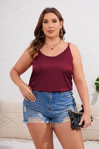 Image of Ekouaer Womens 2-Pack Silk Satin Camisole Tank Top V Neck Sexy Cross Back Spaghetti Strap Cami Sleeveless Lounge Tops S-XXL