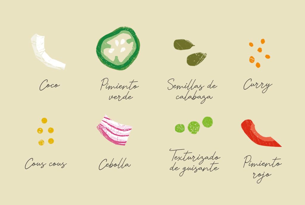 Cous Cous estilo Thai Trevijano, 6 bandejas de 250g cada una. Rapido, Saludable y además sólo lleva ingredientes naturales. Ningún aditivo.