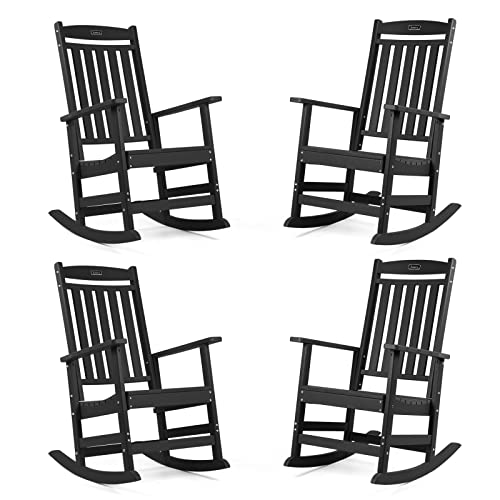 Patio Rocking Chairs Set Of 4,Poly Lumber Rocker,All Weather Rocking Chair Outdoor,High Back Porch Rocker,Wide Plastic Rocking Chair For Adult,360Lbs #TOP24