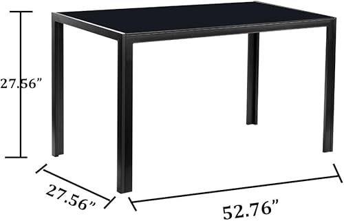 Miniatura 2 de Moderna mesa de comedor rectangular de vidrio templado de 52.76 pulgadas de ancho con patas de metal para cocina, comedor, color negro