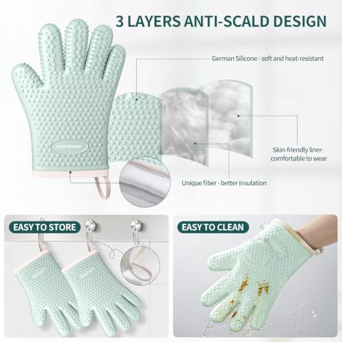 Image of MAD SHARK Silicone Oven Mitts with Fingers Heat Resistant 450F in Kitchen
