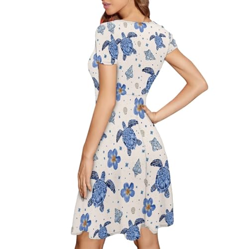 Image of AFPANQZ Womens Casual Summer Lightweight Vintage Dress Short Sleeve Midi Dress Knee-Long Luxury Formal Dress