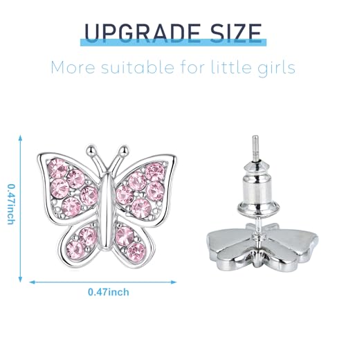 Image of Crystal Butterfly Earrings,Inlaid with Zirconia,Hypoallergenic Children's Diamond Silver Earrings,Birth Gift Birthday Valentine's Day Mother's Day Graduation Gift