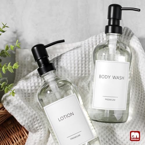 GMISUN Glass Soap Dispenser with Pump, 4 Pack Clear Bathroom Hand Soap Dispenser with Stainless Steel Pump, 17 Fl Oz Refillable Kitchen Hand and Dish Soap Dispensers Set, Modern Liquid Pump Bottles — view 7