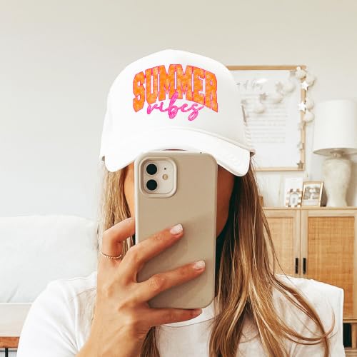 Image of Summer Vibes Graphic Adjustable Cap Women and Teens Classic 5 Panel Mesh Snap Back Trucker Hat