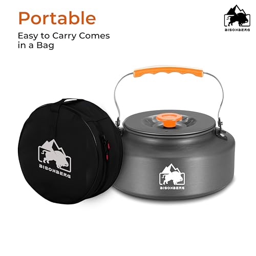 Image of BISONBERG 0.8L Portable Water Kettle Water Pot | Teapot Coffee | Tea Kettle Outdoor Camping Hiking Picnic Pot - Aluminum Alloy (Orange)