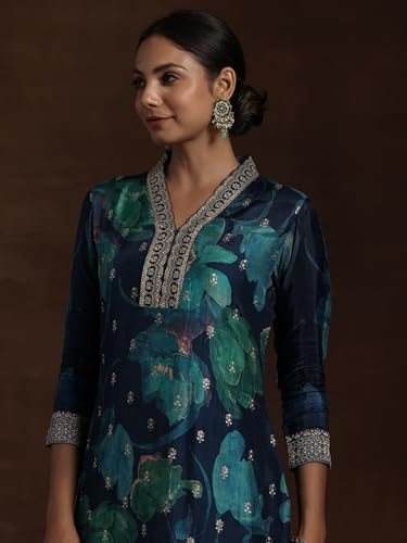 Image of Libas Printed Silk Blend Straight Kurta With Trouser and Dupatta